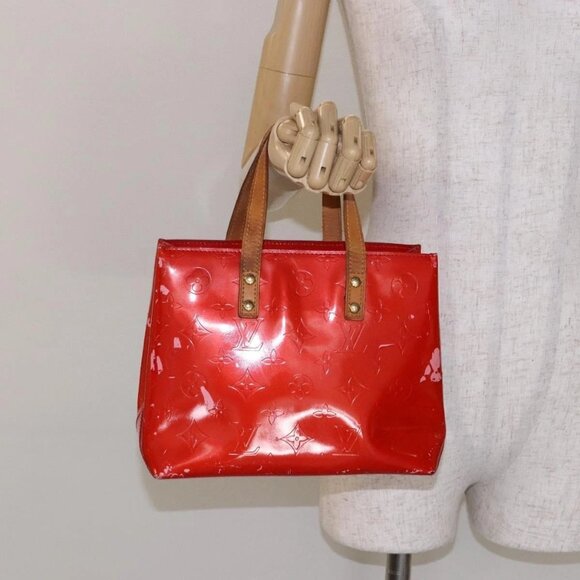 LOUIS VUITTON Monogram Vernis Reade PM Hand Bag Red Rouge LV Auth - Picture 14 of 16